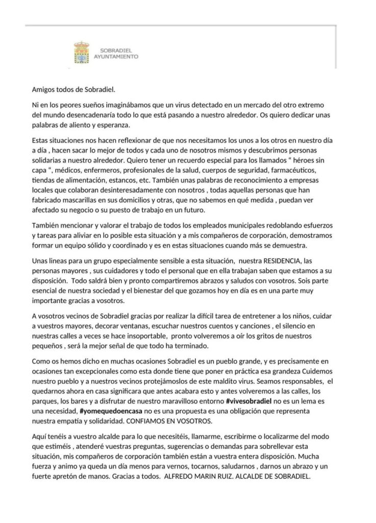 Carta del alcalde