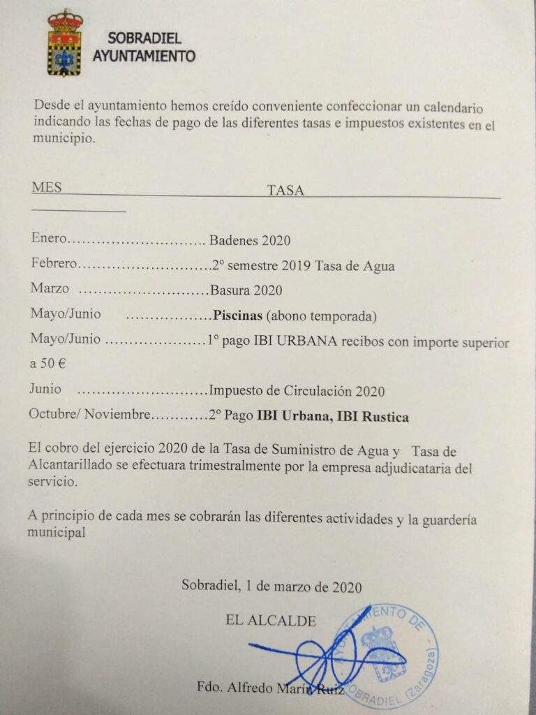 Tasas Municipales 2020