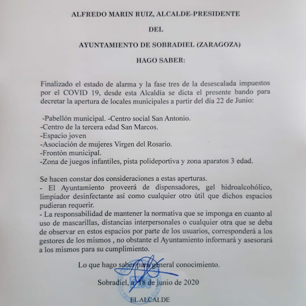 Apertura de lugares públicos