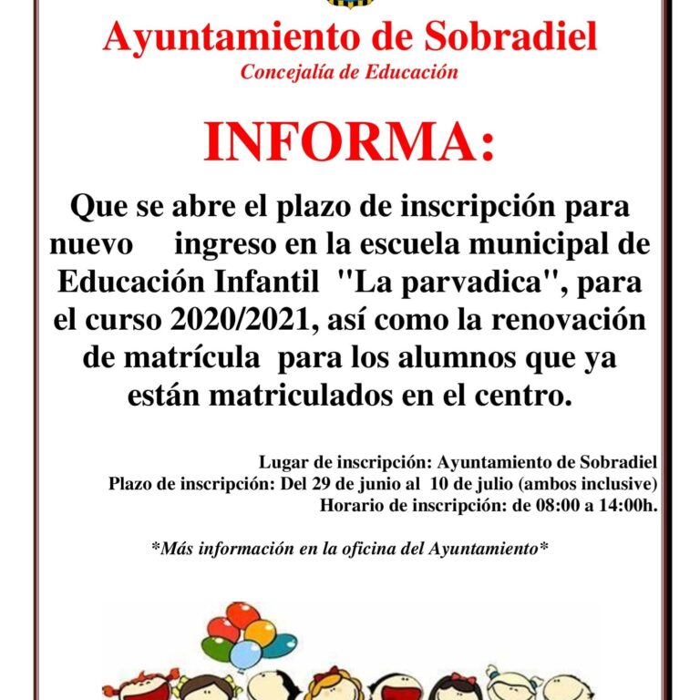 Plazo inscripción escuela municipal de educacion infantil