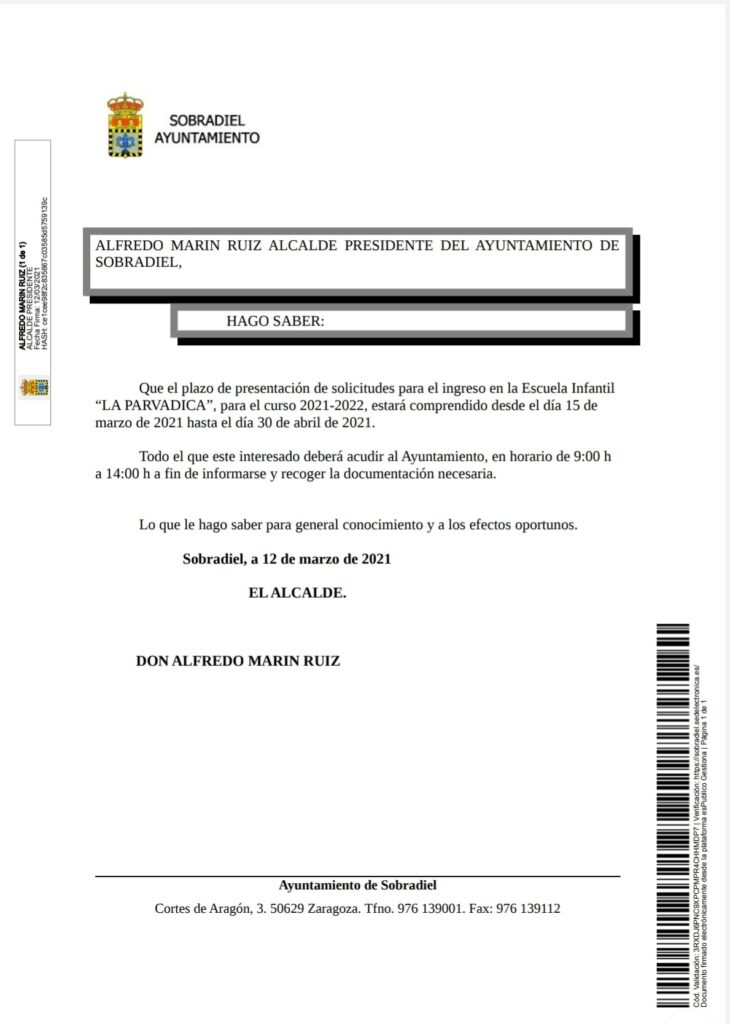 ABIERTO PLAZO DE MATRICULACIÓN ESCUELA INFANTIL “LA PARVADICA”