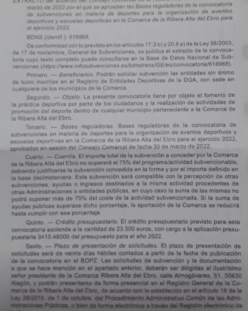 SUBVENCIONES COMARCA RIBERA ALTA DEL EBRO