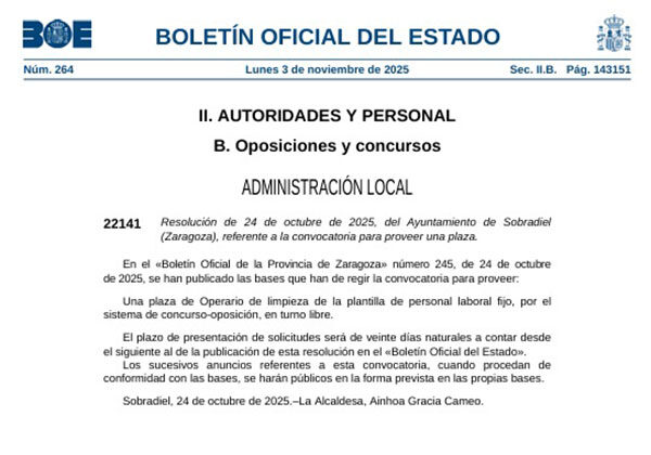 PLAZA DE LIMPIADOR/A – AYUNTAMIENTO DE SOBRADIEL